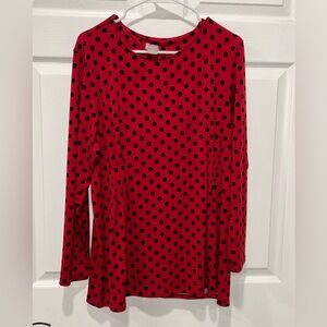 Chicos Red Polka Dot Blouse Chico Size 2P Size 12P